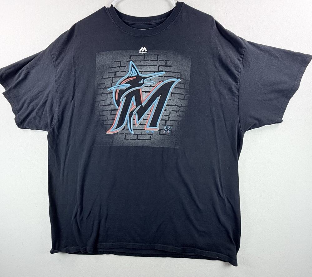 Majestic MLB Florida Marlins Men’s Graphic T-Shirt Black Size 2XL XXL